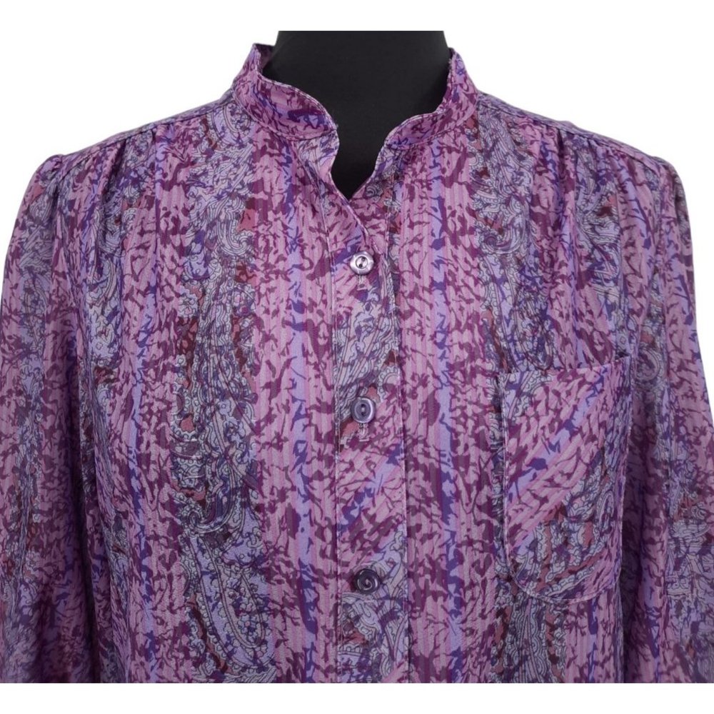 VTG 70s California Looks Purple Paisley Stripe Floral Print Day Dress Tie Waist - Picture 4 of 11